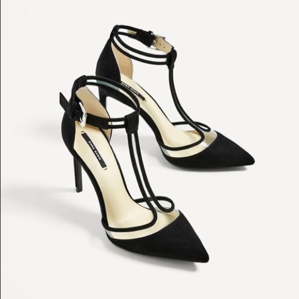 NWT Zara Black T-Strap High Heels Size 6.5